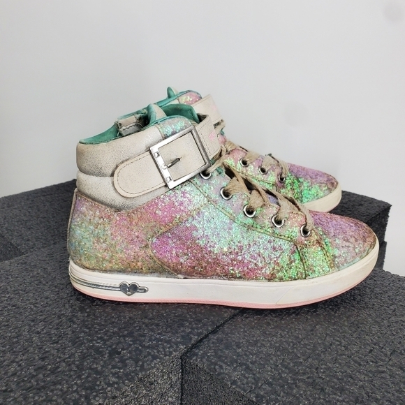 Skechers Girls Multi Colored Sparkle High Top Sneakers Size 3 Youth Shoes - Picture 7 of 10